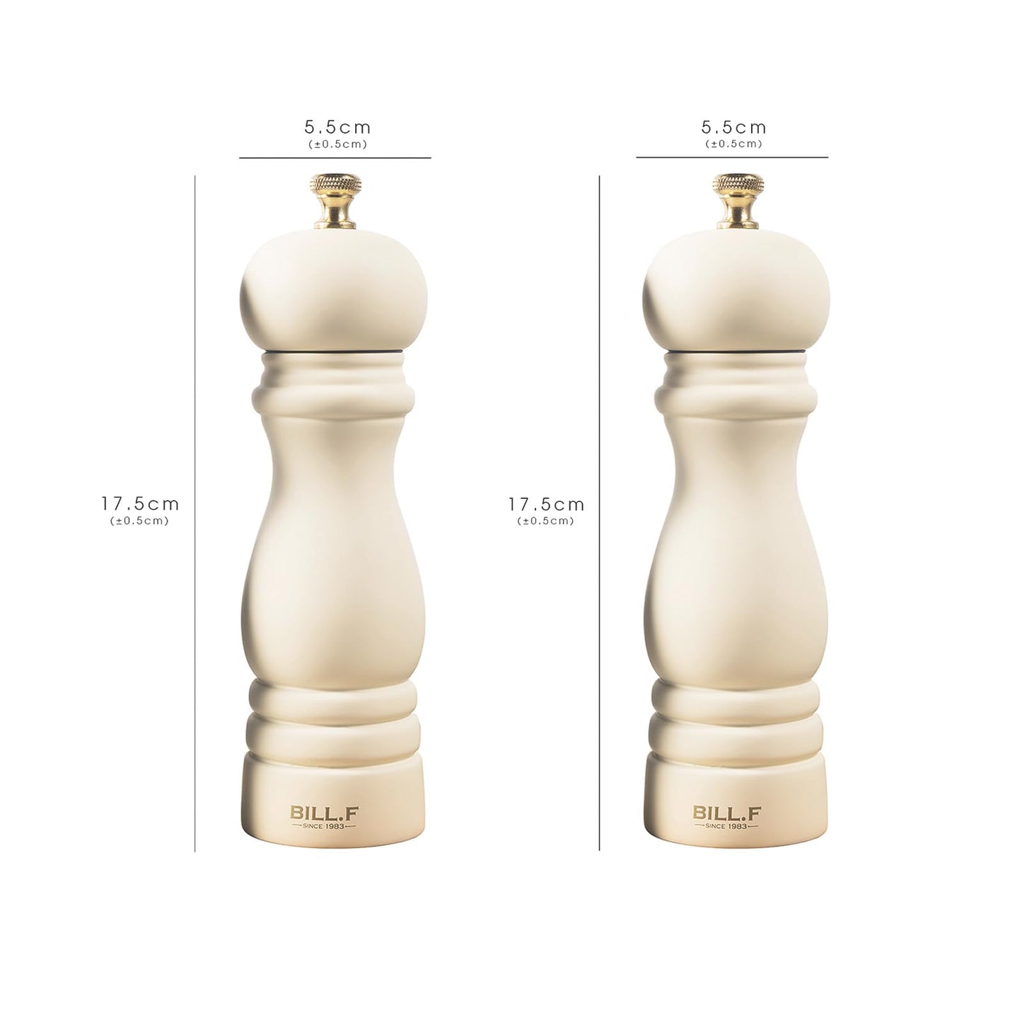 BILL.F Salt and Pepper Grinder Wooden Pepper Mill Grinder White Salt Pepper Shakers Set of 2 with Adjustable Ceramic Rotor- 7 Inch