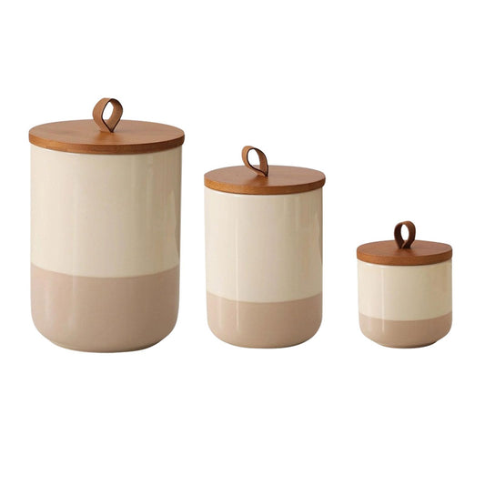 Jueison Coffee Canister, Ceramic Food Storage Jars with Lids Salt Matcha Container Brown Sugar Container Bowl for Kitchen Tea, Coffee Beans, Spice (#001Khaki-Set of 3)