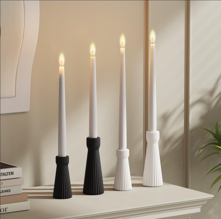 SCBLOOM Taper Candle Holders for Candlesticks Ceramic Candle Stick Candle Holder- Set of 2 Decorative Candle Stand for Wedding Decor,Dinner Party and Table Centerpieces,Housewarming Gift White