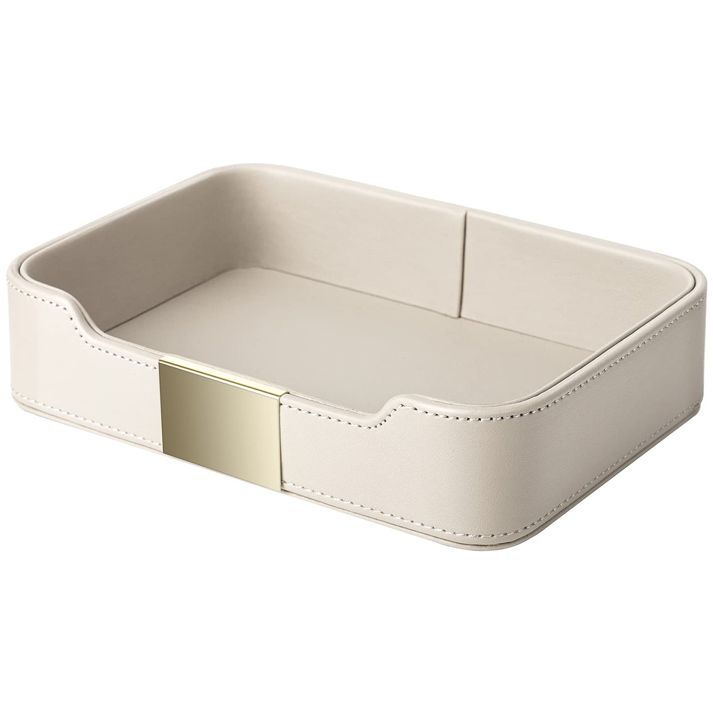 SANZIE Luxury Leather Tray Desktop Storage Catchall Organizer Decorative Tray for Entryway Table to Hold Jewelry Watch Keys Phone Wallet (Metal Glided, Grey)