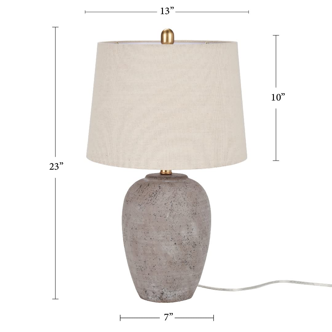 Nourison Home 23" Greyish Brown Earth Tone Rustic Farmhouse Ceramic Table Lamp for Bedroom, Living Room, Dining, Office, with Beige Linen Shade