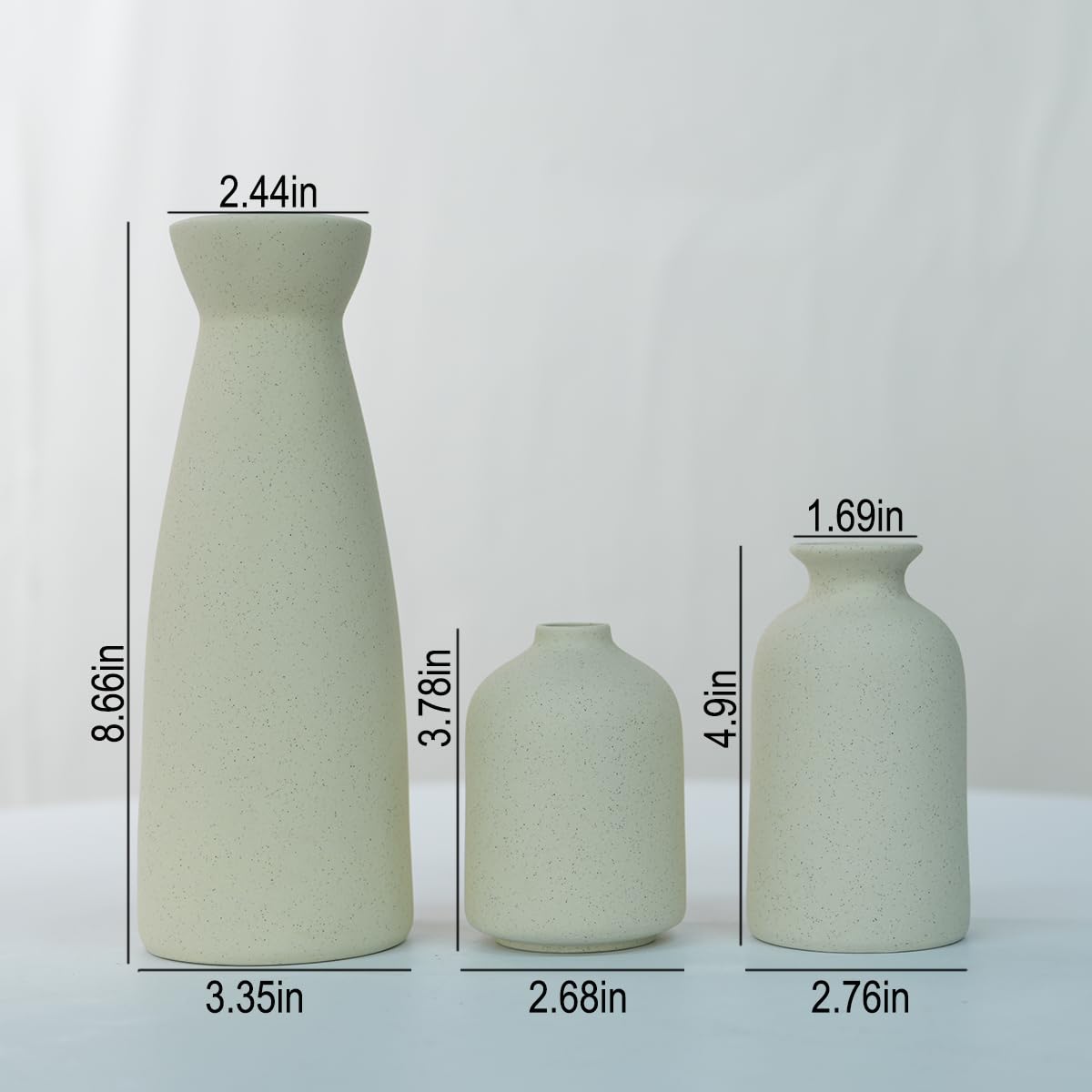 Distressed Ceramic Vase Set of 3, Modern Bohemian Farmhouse Home Decor, Pampas Grass Dried Flowers Vases for Living Room, Dining Room, Bedroom, Kitchen, Bathroom, Office, Entryway (Beige)