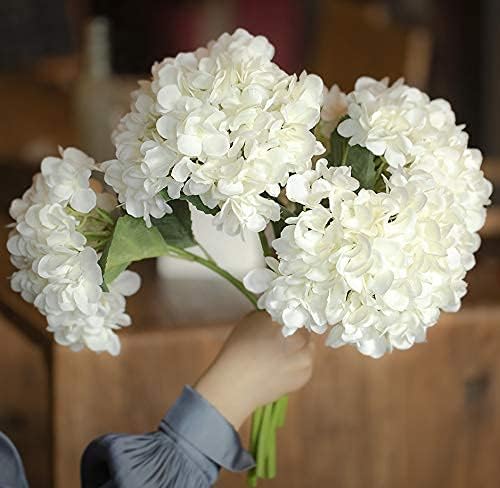 PARTY JOY 5PCS 15.4In Artificial Hydrangea Silk Flowers Bouquet Faux Hydrangea Stems for Wedding Centerpieces Home Decor (White, 5)