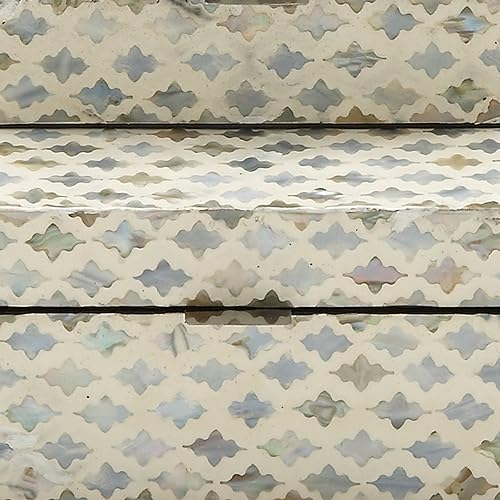 Deco 79 Mother of Pearl Shell Geometric Handmade Decorative Box Storage Decorative Keepsake Boxes with Hinged Lid, Set of 2 Storage Boxes 12", 8"W, Cream