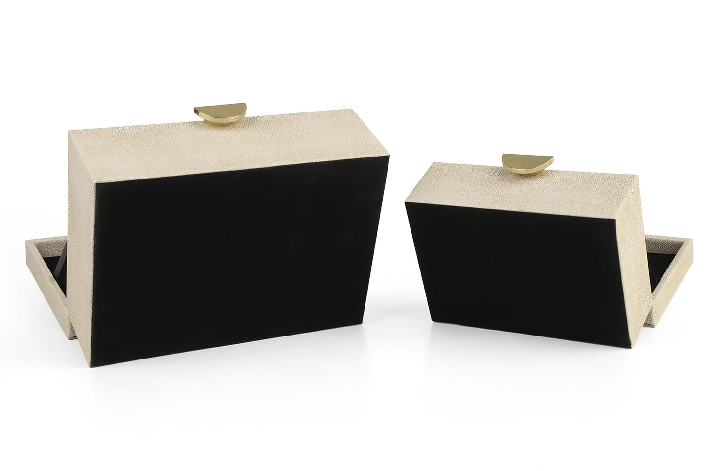 HofferRuffer Faux Leather Jewelry Boxes, Decorative Boxes Storage Accessory Organizer with Gold Hardware Decor, Classic Vegan Leather Set of 2 Pieces (Light Grey)