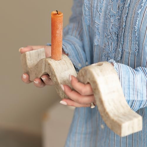 Bloomingville Marble Wave Double Taper Candle Holder, Beige