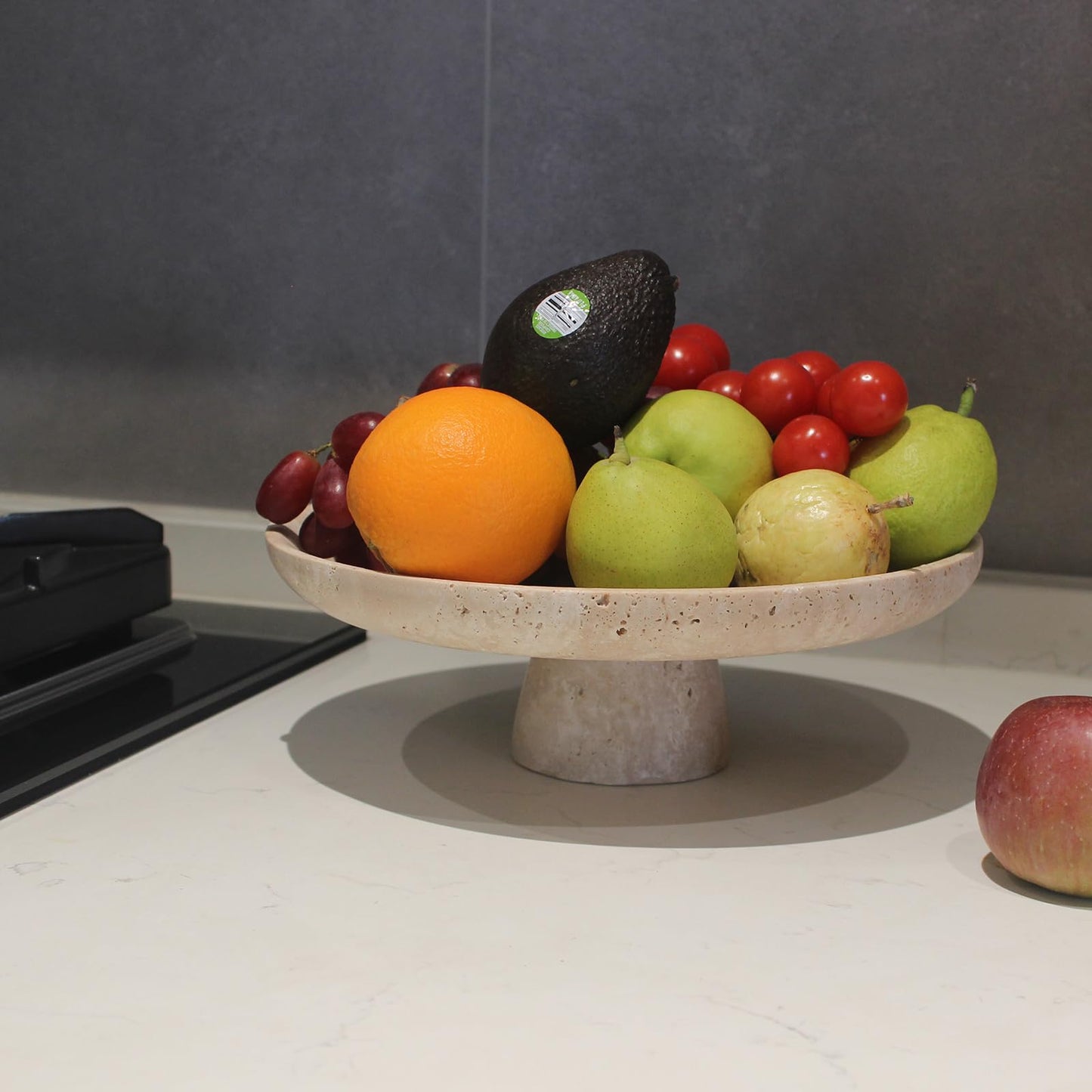 Natural Travertine Fruit Bowl for Kitchen Counter 10.2", Large Decorative Bowl Pedestal for Home Decor, Fruits Holder For Dining Table - Kitchen Organization