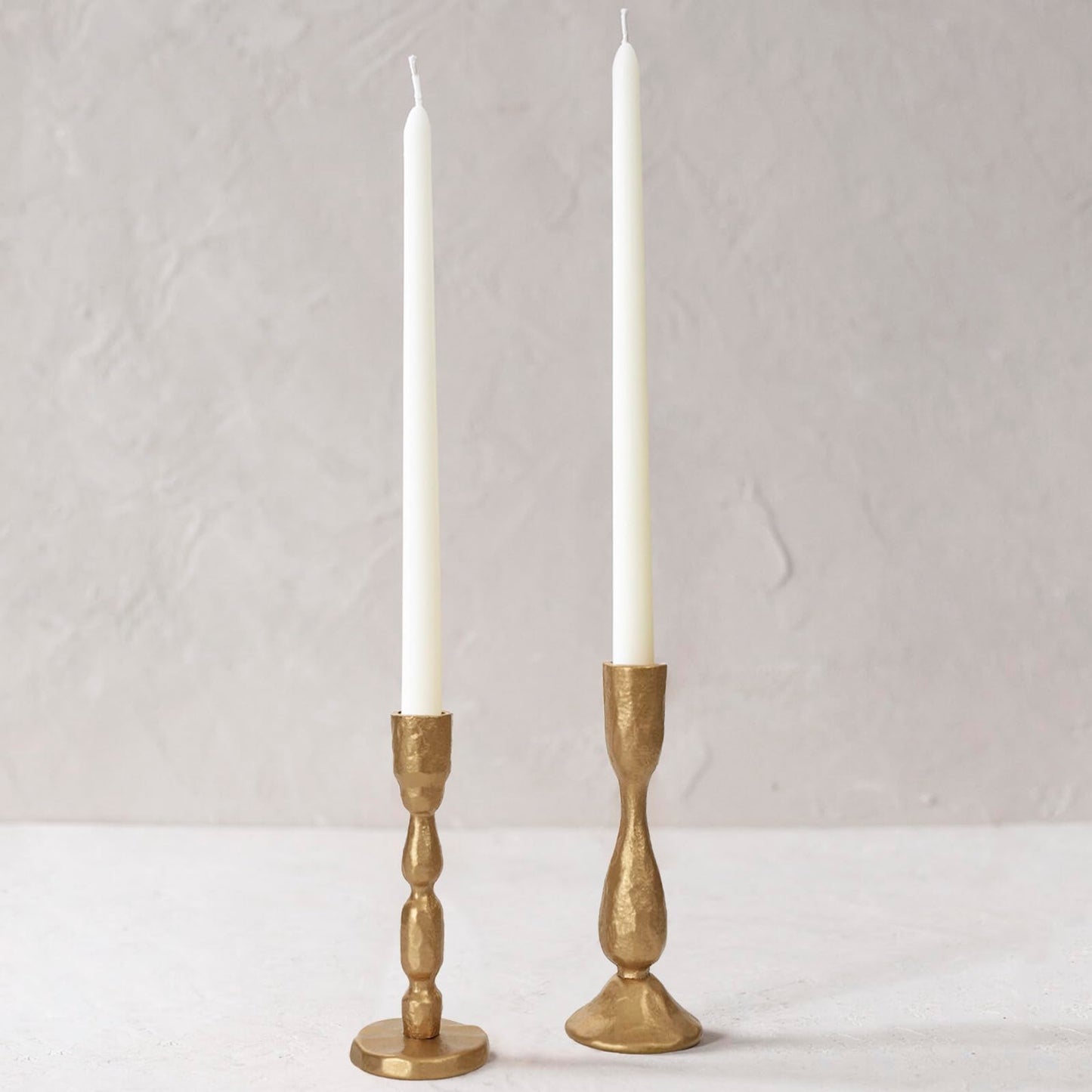 Antique Brass Handcrafted Iron Taper Candle Holders - Set of 2 Decorative Candlesticks for Weddings, Dining, and Parties