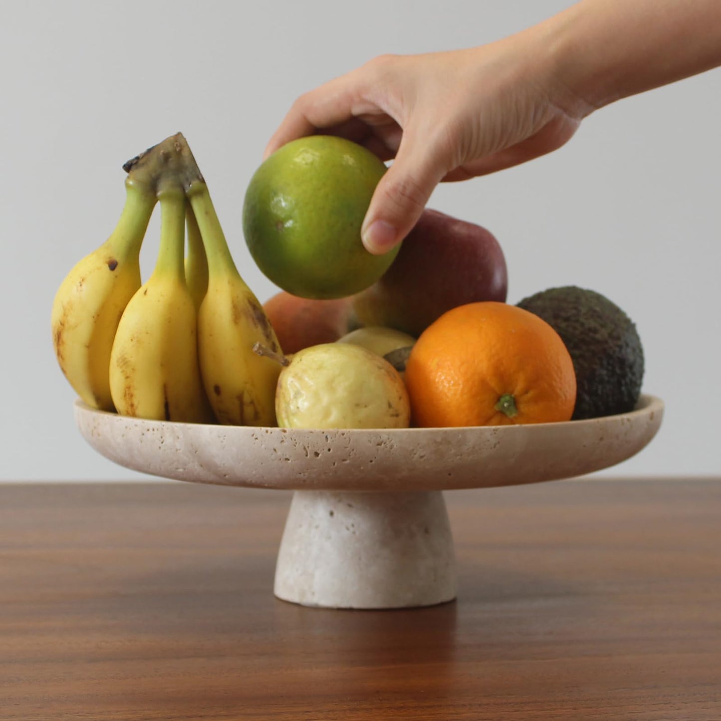 Natural Travertine Fruit Bowl for Kitchen Counter 10.2", Large Decorative Bowl Pedestal for Home Decor, Fruits Holder For Dining Table - Kitchen Organization