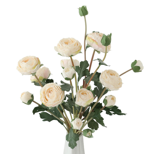 LILUYTO 6Pcs Realistic Silk White Ranunculus Artificial Flowers Long Stems, 23.6" Tall Fake Flowers Faux Flowers Suit for Year-Round Home Decoration, Wedding, Bridal Bouquets, Office