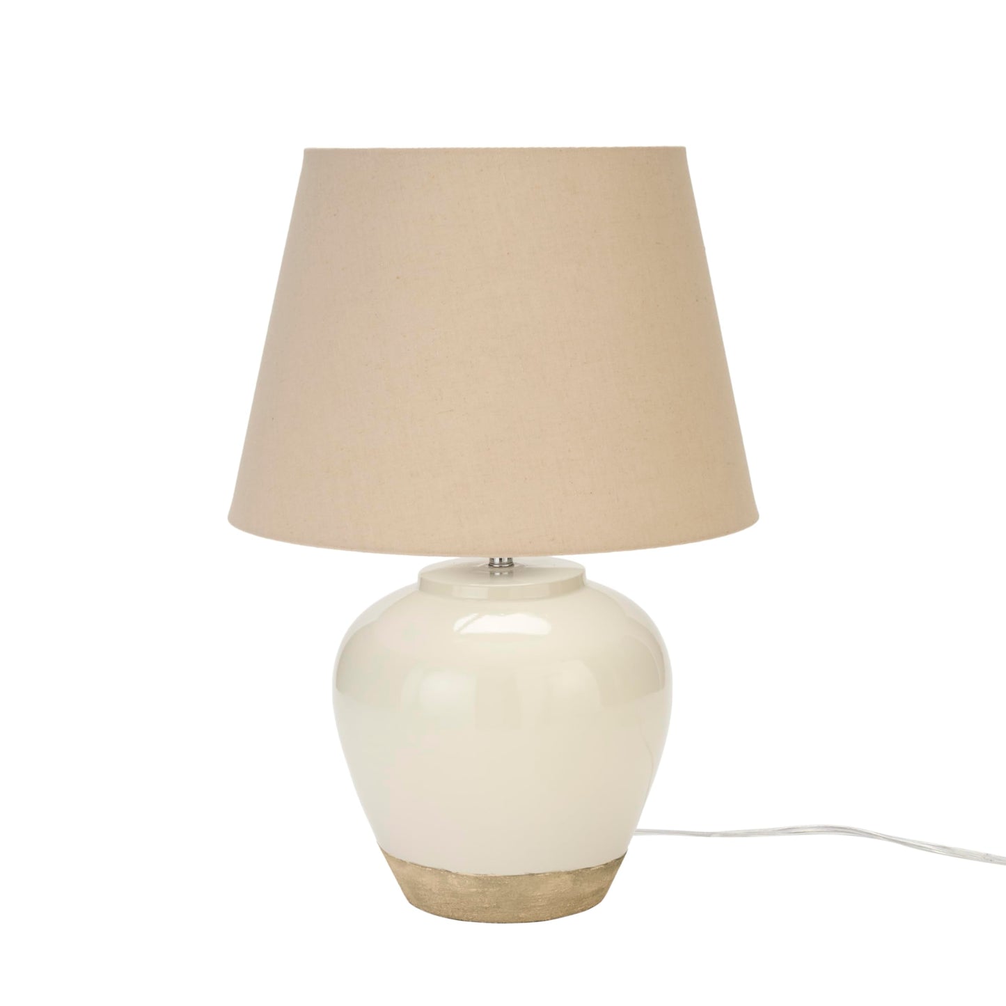 Nourison Home 20" White/Sand Farmhouse Ceramic Pot Table Lamp for Bedroom, Living Room, Console, Entryway