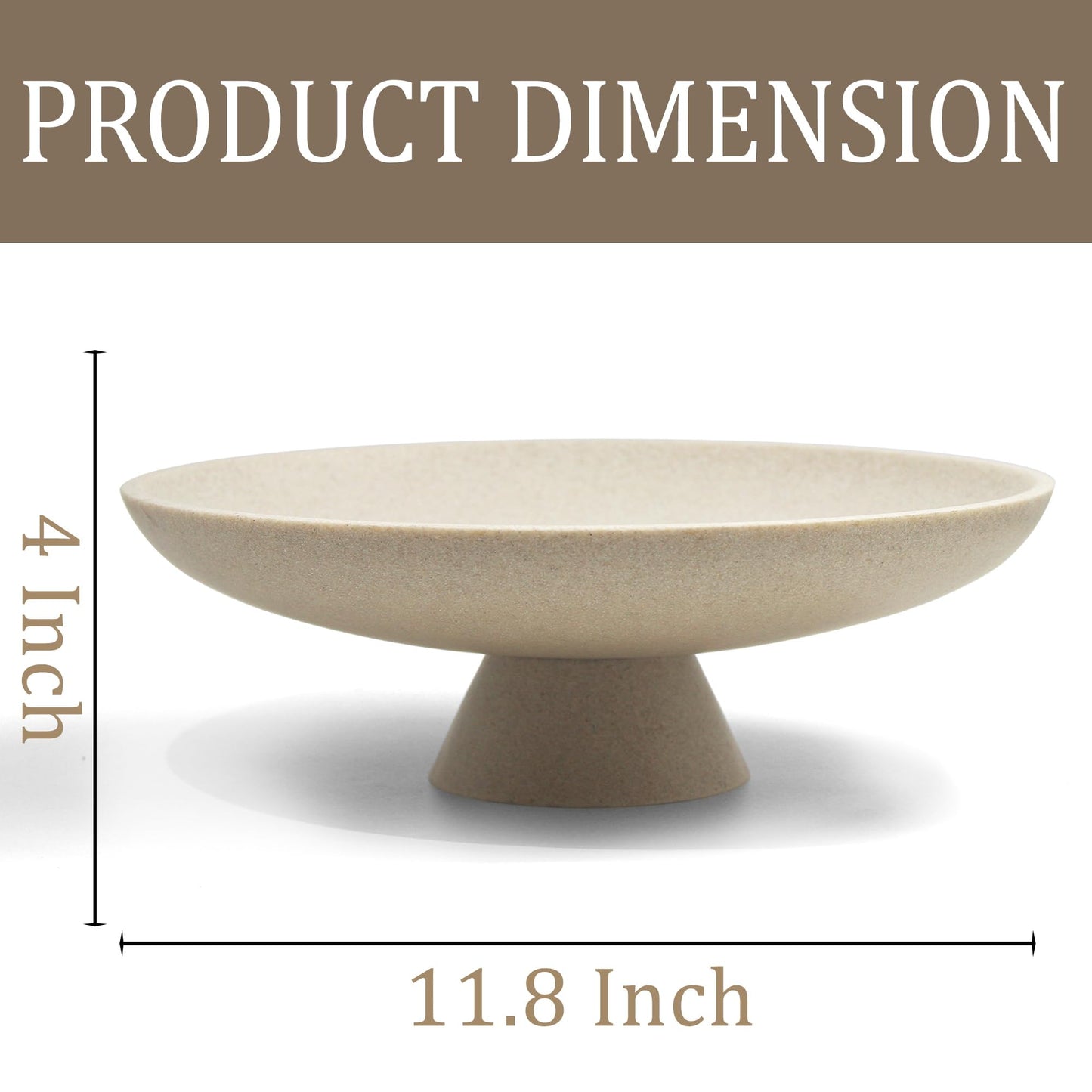 LIN CHUAN Large Decorative Bowl, Modern Resin Pedestal Bowl for Home Decor, Stylish Fruit Bowl for Kitchen Counter, Chic Key Holder for Entry Table, Beige