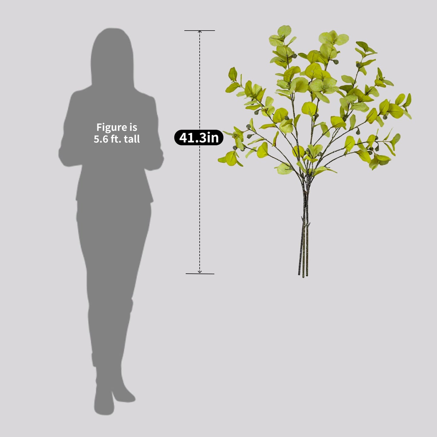 KBREE 41.3" Eucalyptus Stems, 3 Pcs Faux Eucalyptus with Seed Pods, Extra Long Stems Greenery Decor for Tall Vase, Home, Wedding & Office (Frosted Yellow Green)