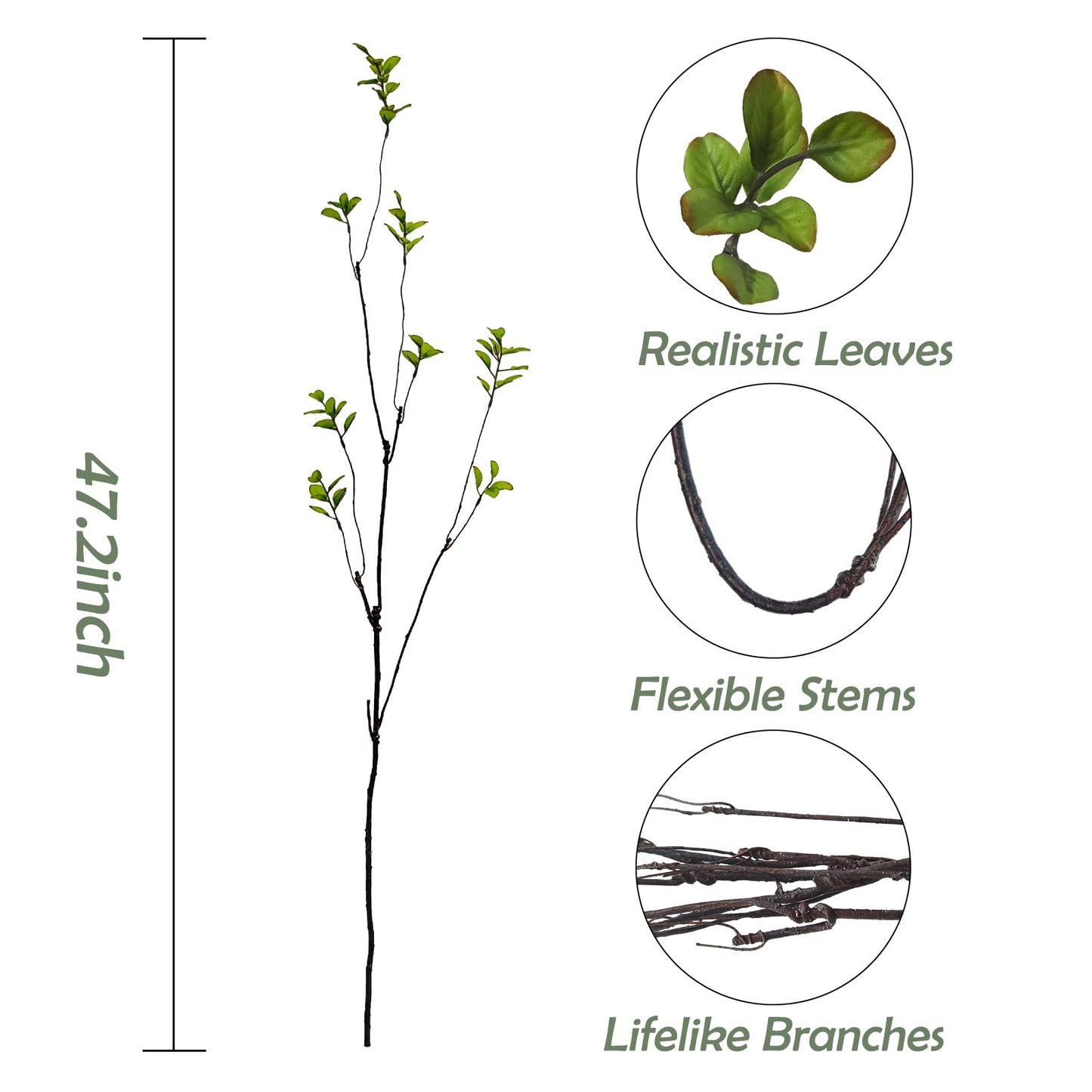 4 Pcs Artificial Ficus Branches Faux Eucalyptus Stems, 47.2 Inch Fake Greenery Stems Artificial Plants for Vase Filler Decoration, Fake Leaves Branches Centerpieces Decor