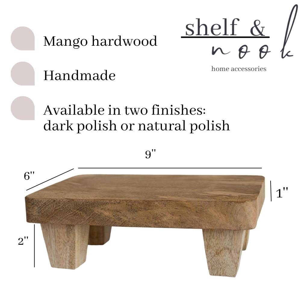 Wooden Tray Pedestal Decor | Display Riser for Plant and Other Home, Kitchen or Bathroom Accessories Hand Carved Mango Wood 2 Finishes Available (Natural Wood)