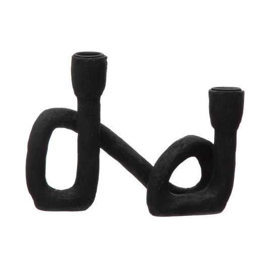 Bloomingville Modern Sculptural Double Taper Candle Holder, Black