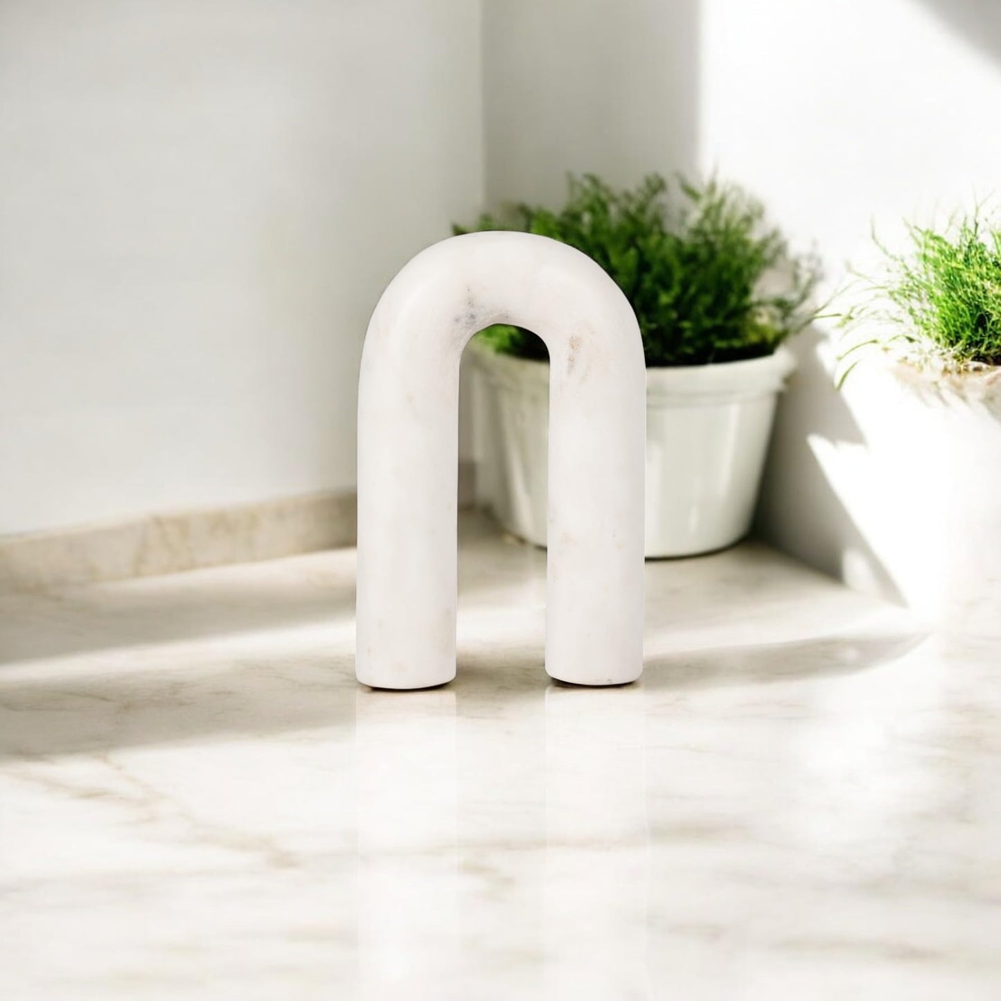 Sagebrook Home White Marble Decorative Object - 5x2x8 Inches Modern Arch Sculpture for Home, Office, Bedroom, Living Room Decor