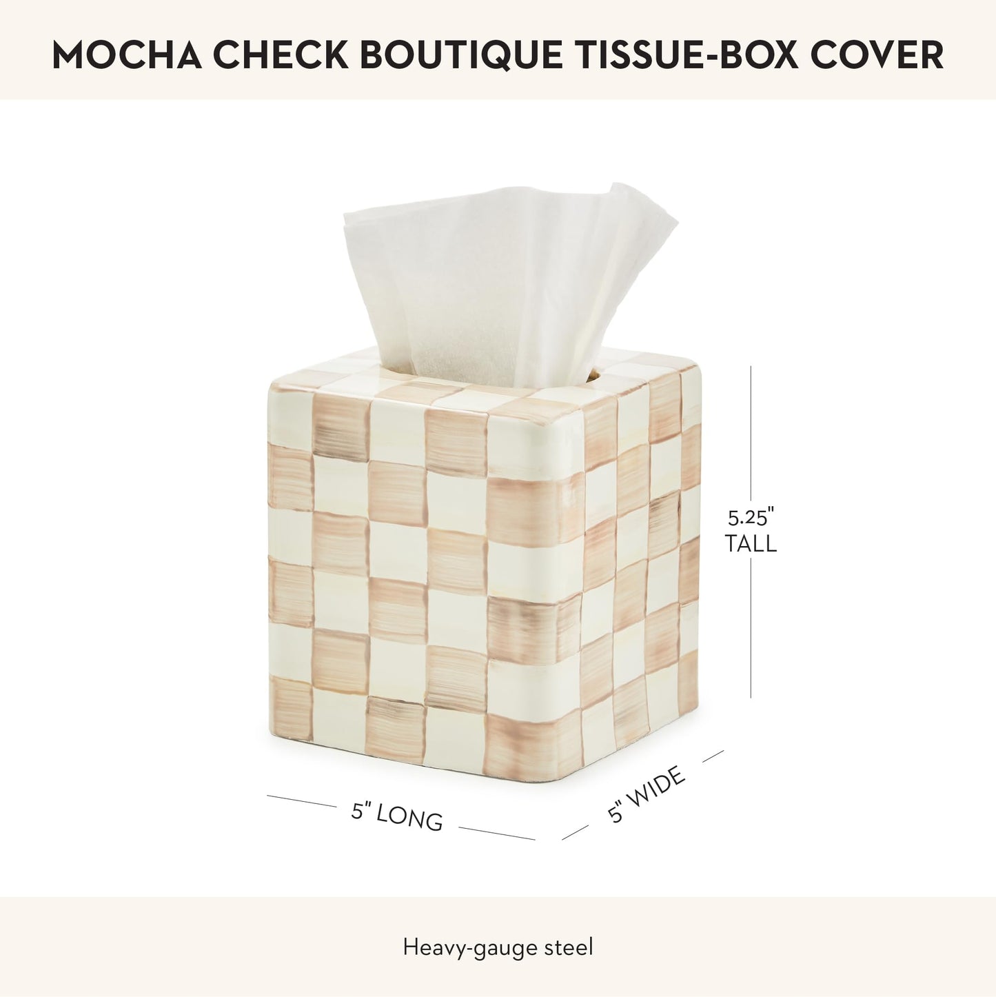 MACKENZIE-CHILDS Boutique Square Tissue-Box Cover, Tissue Holder for Home Decor, Brown-and-White Mocha Check