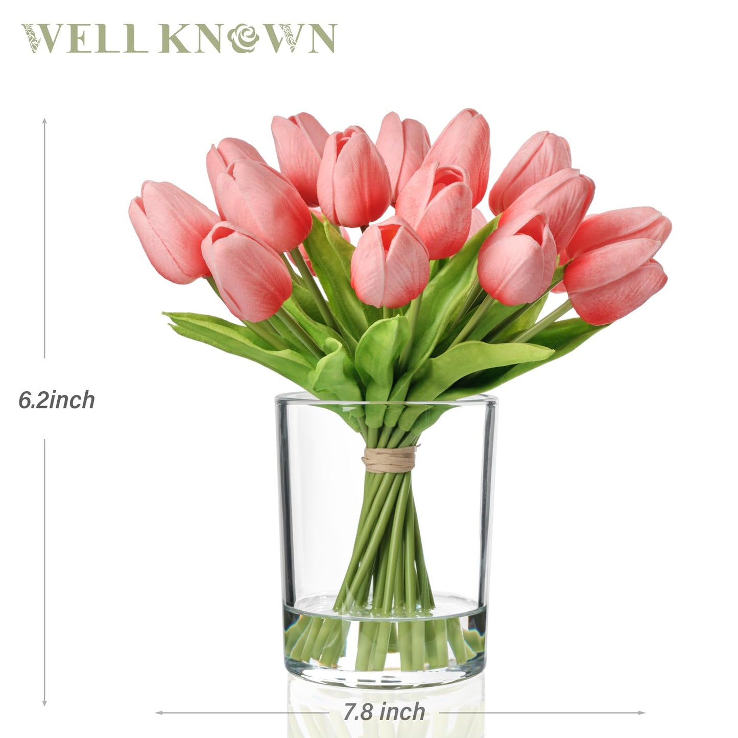 WELL KNOWN 20 Pcs Tulips Artificial Flowers in Vase, Real Touch Tulips with Vase with Upgrate Acrylic Water Flower Arrangements Centerpiece for Dining Room Table Decoration