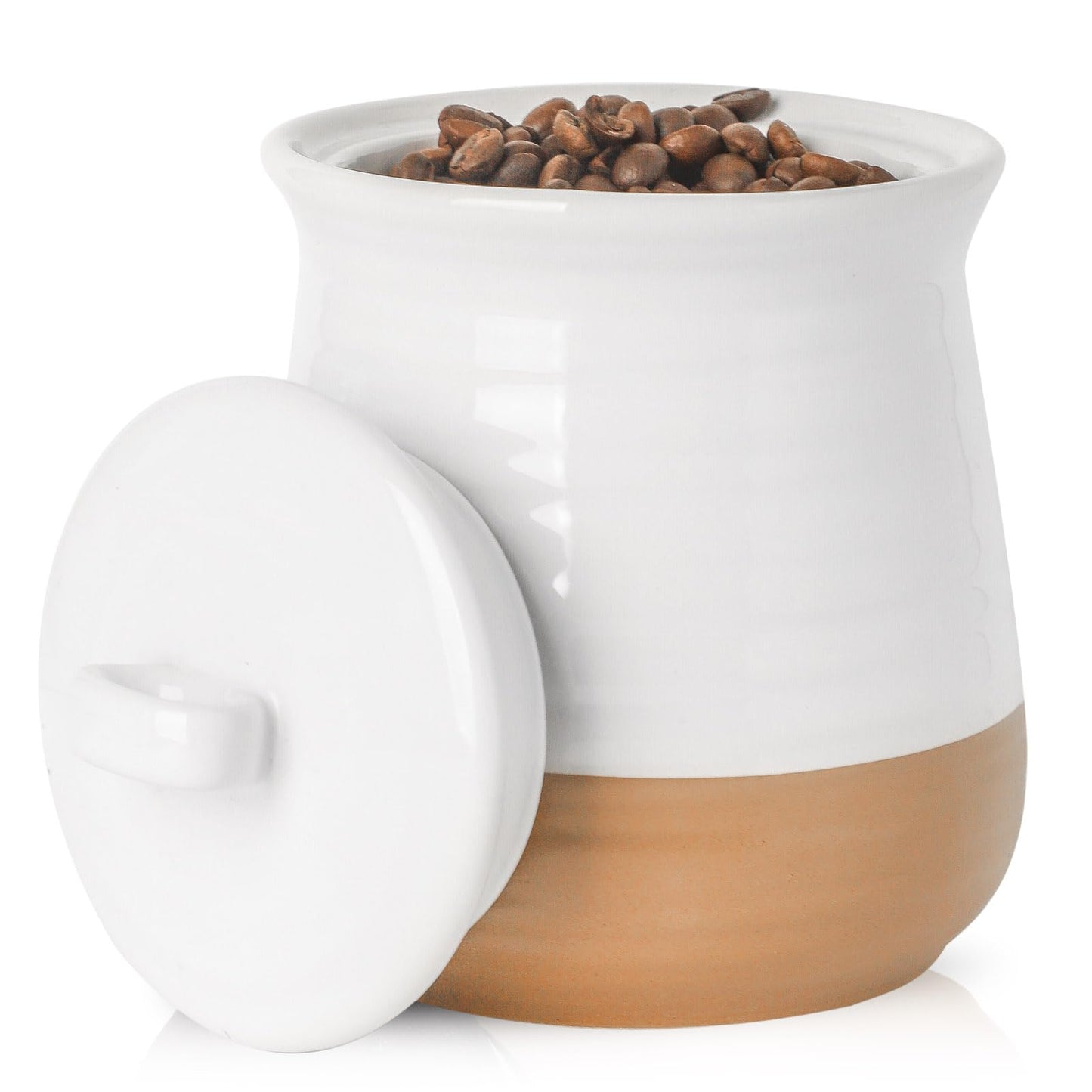 Hasense Ceramic Food Storage Container, Porcelain Kitchen Canisters with Airtight Lid, 35 OZ Coffee Canisters for Kitchen Counter, Candy Jar for Tea, Sugar, Salt and More, Farmhouse Decor, White