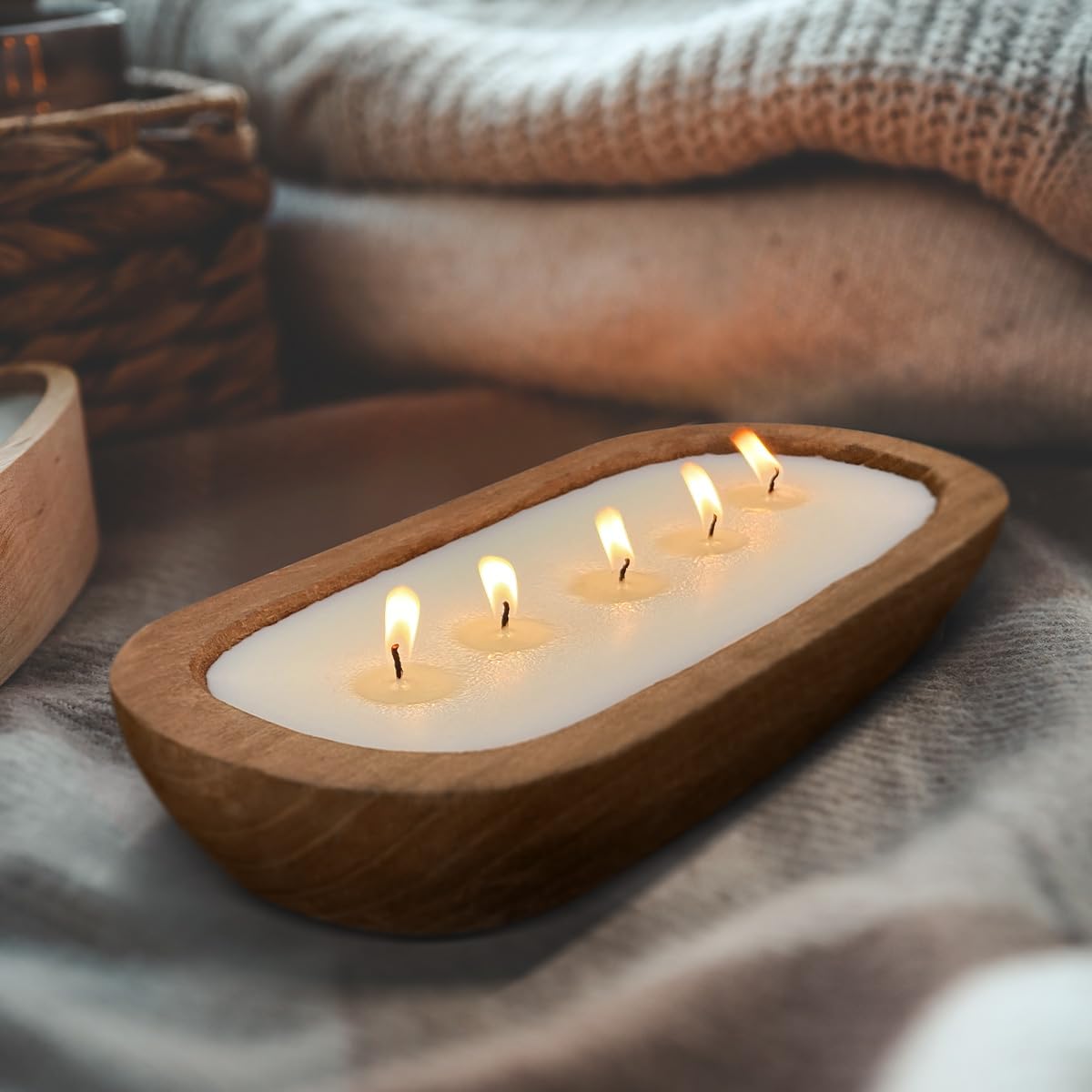 Aromatherapy Candle, SEVEYEE Lavender Candle 5wicks 16oz, Large Wooden Bowl Candles for Women,Girl Birthday Gift,12inch