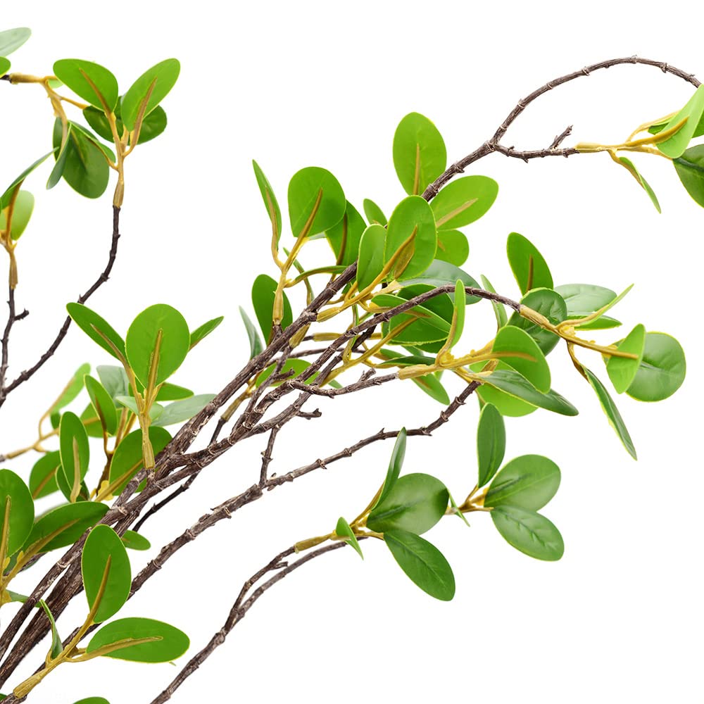 BohoSM 3 Pack Artificial Greenery Stems Branches for Vase Fake Ficus Stems Faux Stems(45"/Branches) (Green)