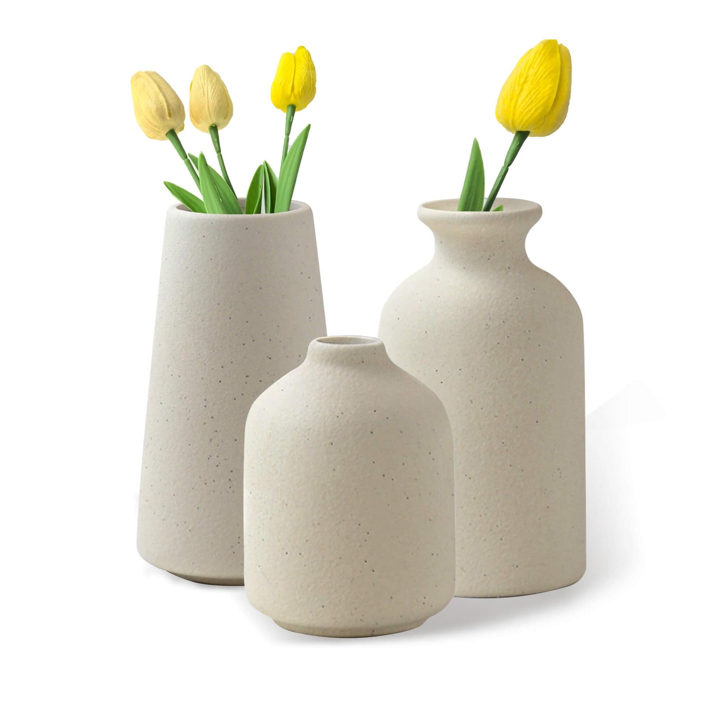 LOJAYUVE Beige Ceramic Vases Set of 3 for Pampas Grass & Dried Flowers, Creative Modern Boho Farmhouse Décor, Small Ceramic Vase for Shelf, Desk, Bookshelf and Entryway