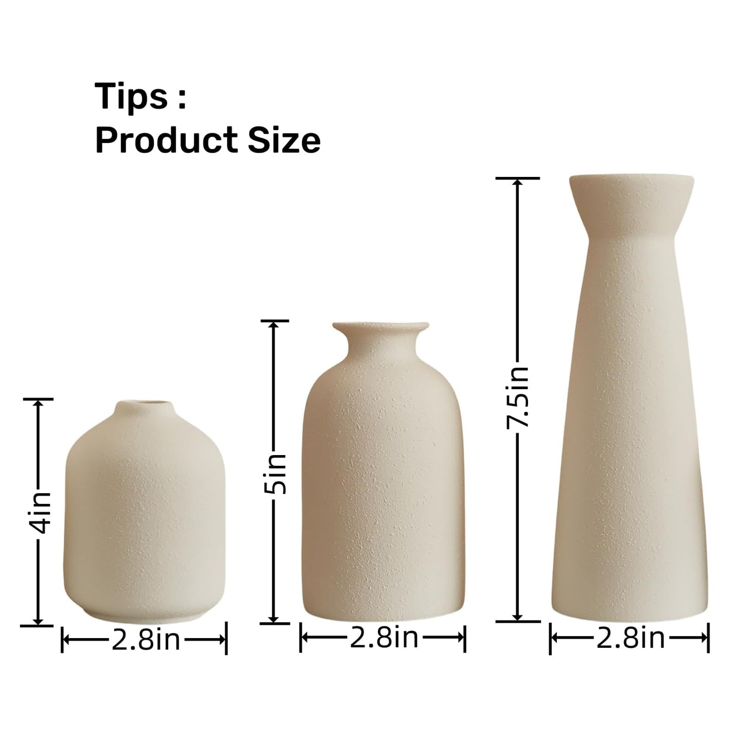 Napormot Ceramic Vase,Small Vases for Decor,Set 3 Modern Boho Vases for Flower Pampas,Fit for Living Room Desk Shelf Decor (White)