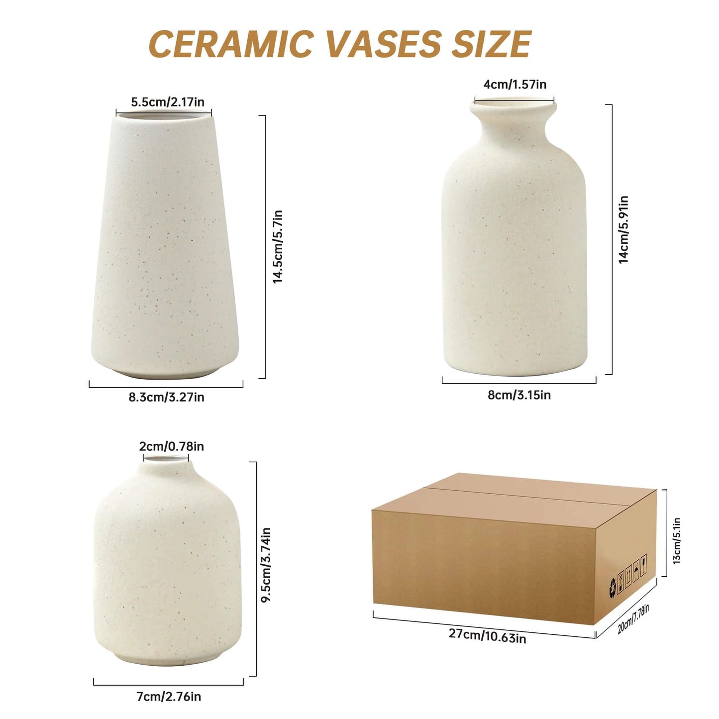 LOJAYUVE Beige Ceramic Vases Set of 3 for Pampas Grass & Dried Flowers, Creative Modern Boho Farmhouse Décor, Small Ceramic Vase for Shelf, Desk, Bookshelf and Entryway