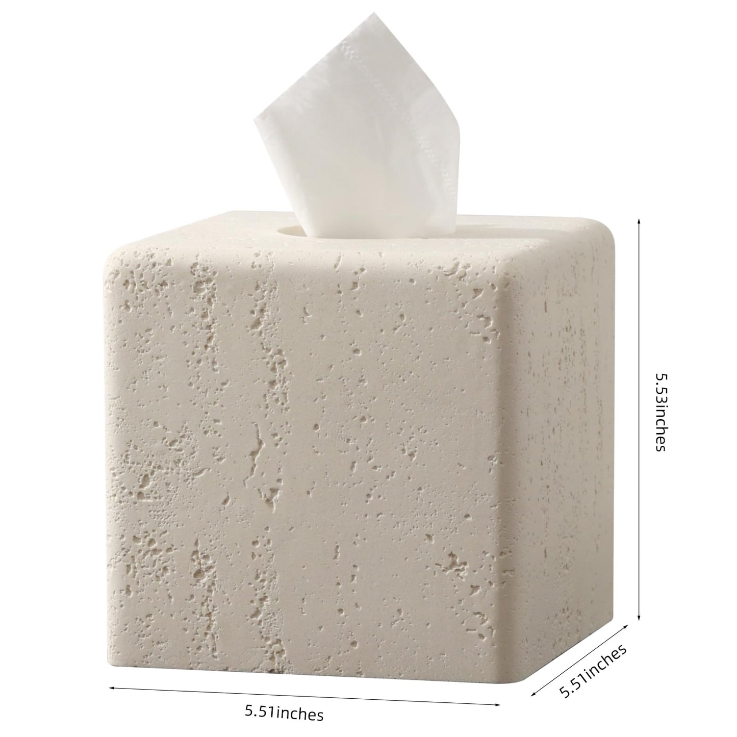 Haocoott Tissue Box Cover Square, Resin Facial Tissue Holder Covers Toilet Paper Holder Decorative Travertine Paper Dispenser Home Decor for Bathroom Bedroom Living Room Office (Cream)