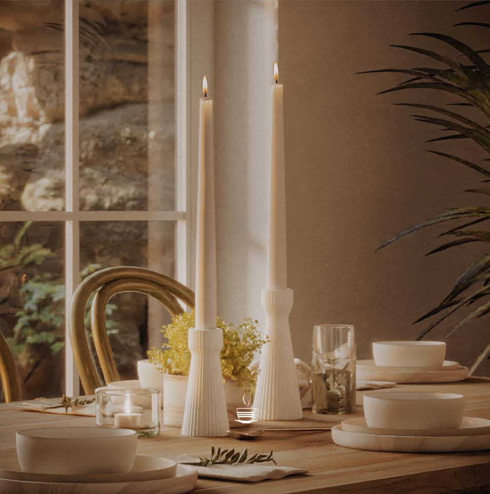 SCBLOOM Taper Candle Holders for Candlesticks Ceramic Candle Stick Candle Holder- Set of 2 Decorative Candle Stand for Wedding Decor,Dinner Party and Table Centerpieces,Housewarming Gift White