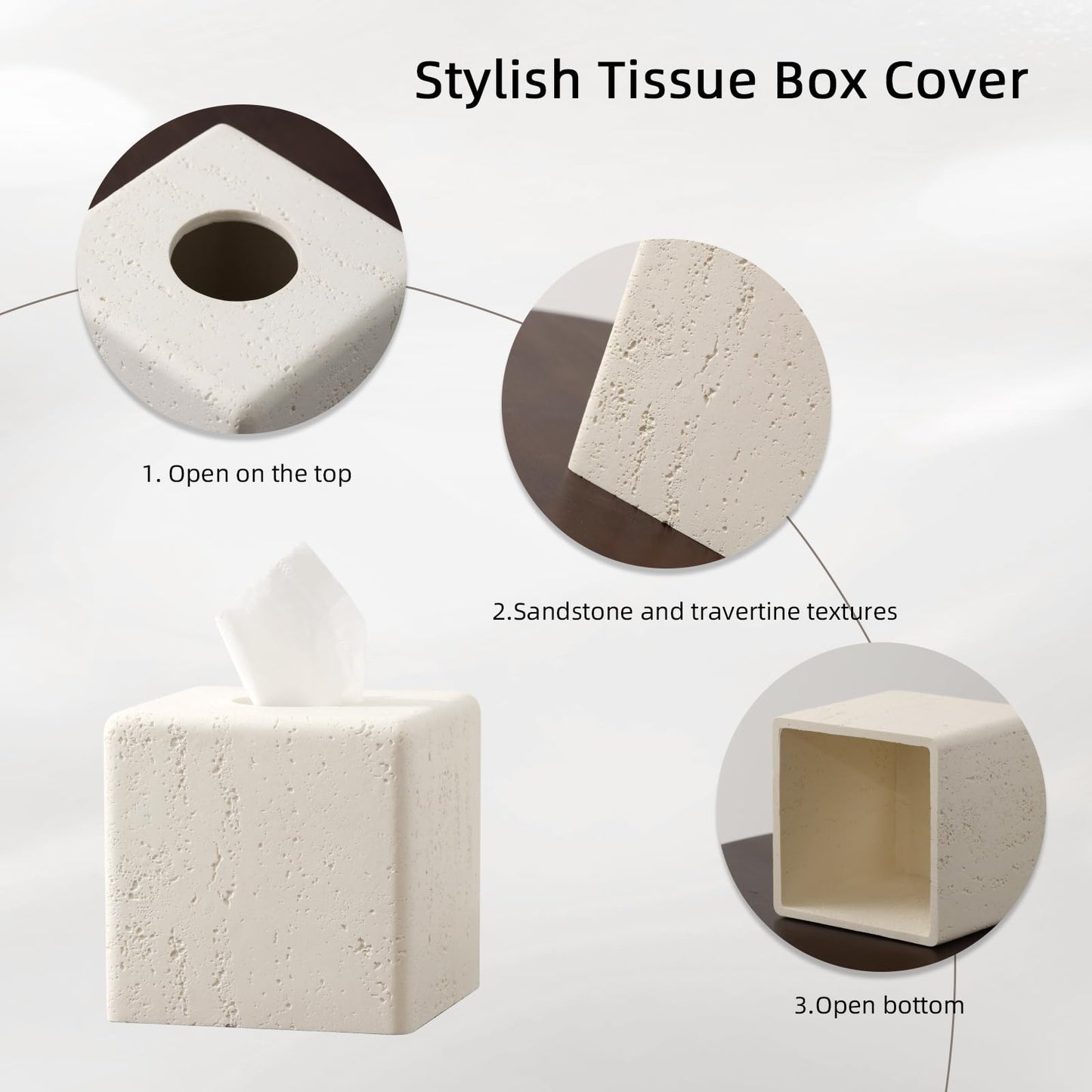 Haocoott Tissue Box Cover Square, Resin Facial Tissue Holder Covers Toilet Paper Holder Decorative Travertine Paper Dispenser Home Decor for Bathroom Bedroom Living Room Office (Cream)