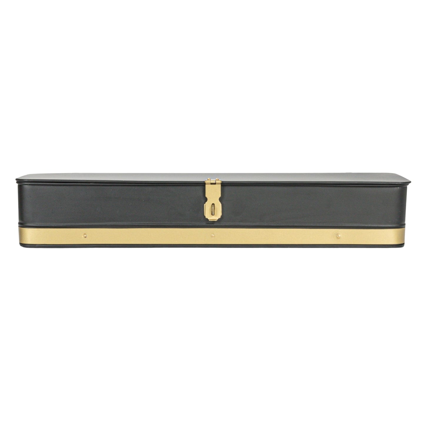 Creative Co-Op Decorative Metal Boxes with Lid, Black with Gold Band, Set of 3