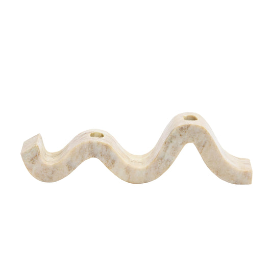 Bloomingville Marble Wave Double Taper Candle Holder, Beige