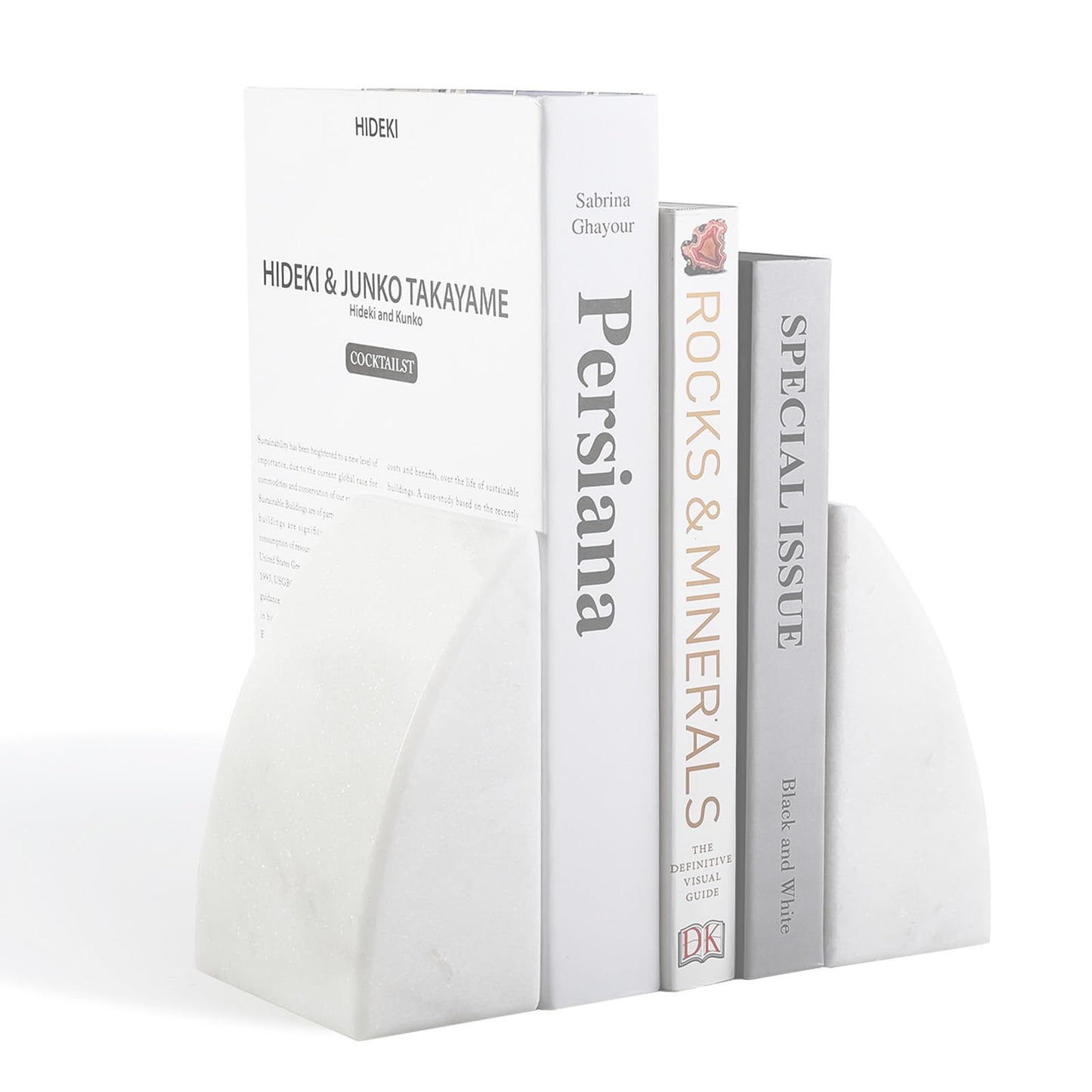 Koville Marble Bookends for Shelves, Large Bookends for Heavy Books, Natural Stone Book Stopper for Books CD Movies, Aesthetic Decorative Book Ends (White)