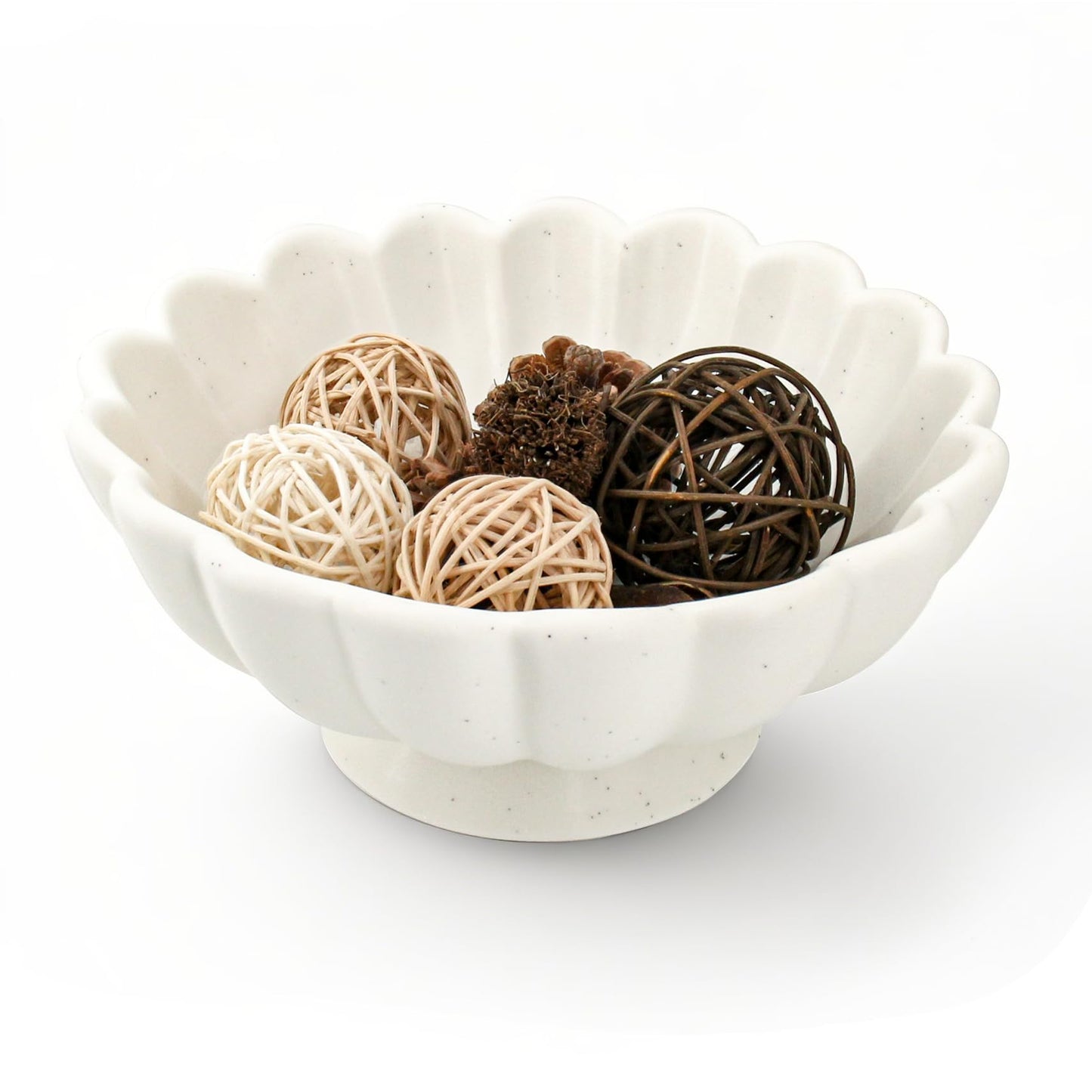 Accessoryway 8" White Fluted Scalloped Decorative Bowls -Moderate Ceramic Fruit Bowl for Kitchen Counter, Elegant Wavy Edge Centerpiece Bowls for Home Decor, Perfect for Housewarming &Wedding Gift