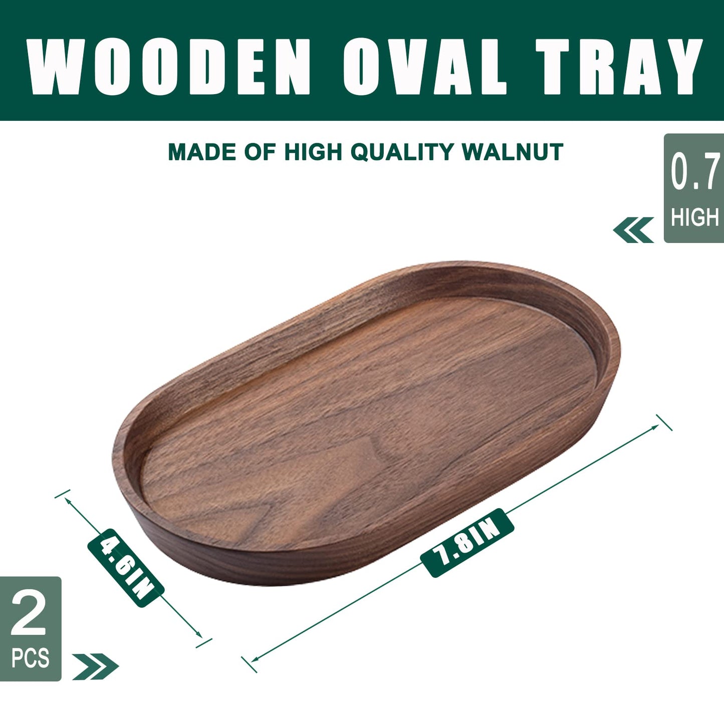Vandroop Mini Serving Trays for Parties, Small Decorative Tray for Tea＆Coffee, Oval Wooden Plates for Serving Food for Appetizer＆Vegetables for Bathroom 7.8"×4.6" (Walnut, Set of 2)