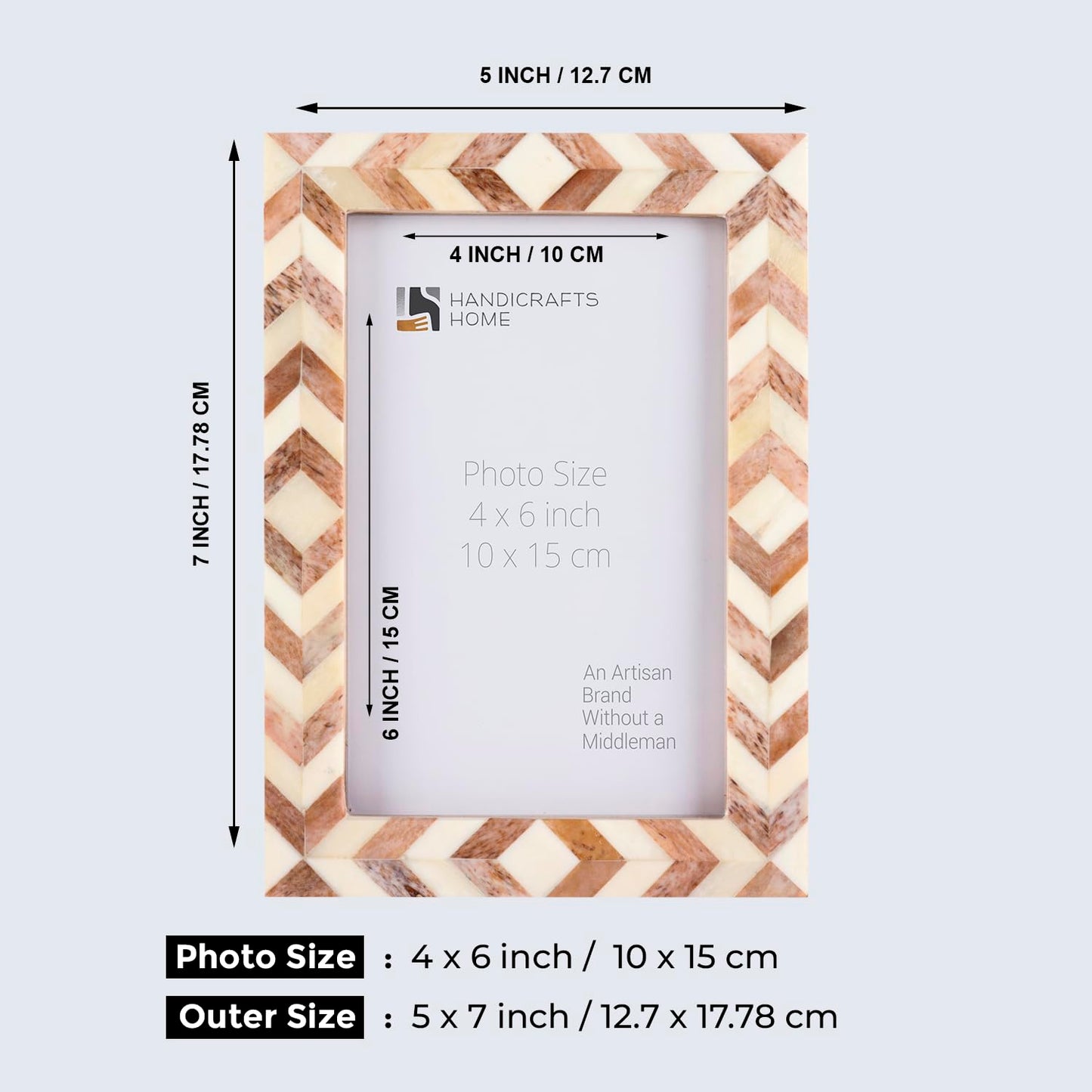 Handicrafts Home Chevron Pattern Inspired 4" x 6" Picture Frames - Chic Boho Wall Décor Photo Frame, Brown White