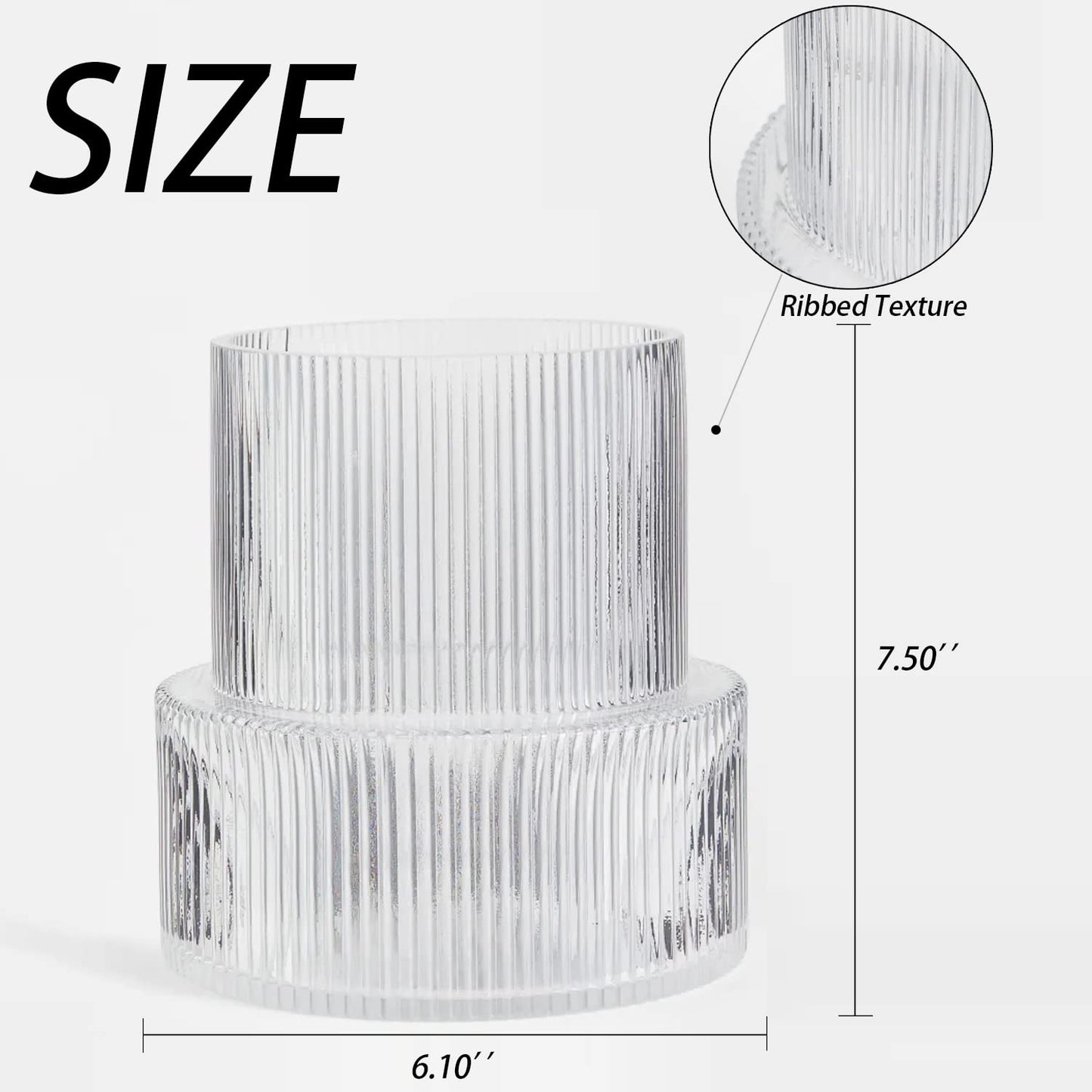 YANWE1 Ribbed Glass Vase, Flower Vase, Fluted Clear Vases for Flowers, Modern Vases for Living Room, Dining Table, Entryway, Shelf, Wedding, Office, Coffee Table, Birthday, 7.5 Inches