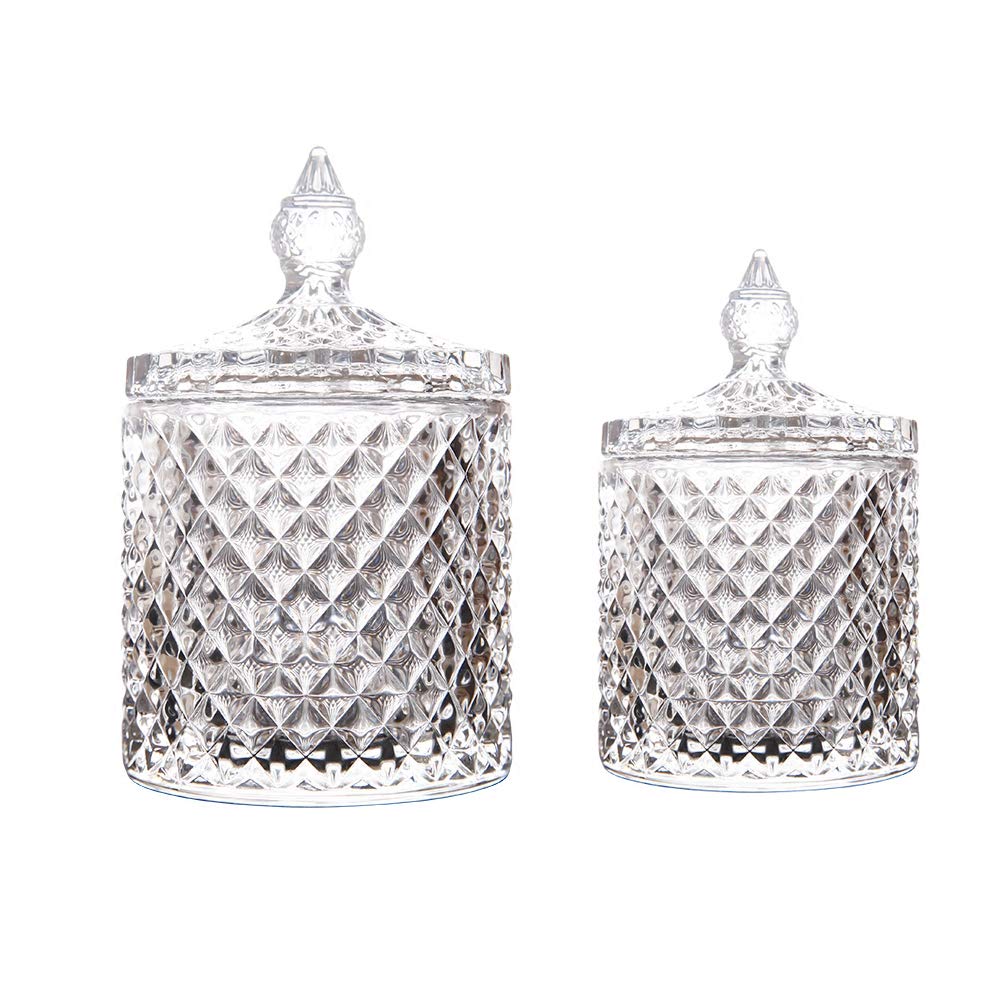 Maypink Crystal Diamond Faceted Jar with Lid,Suitable as A Candy Dish,Cookie Tin,Biscuit Barrel,Decorative Candy Jar Sugar Bowl (Crystal, Set of 2)