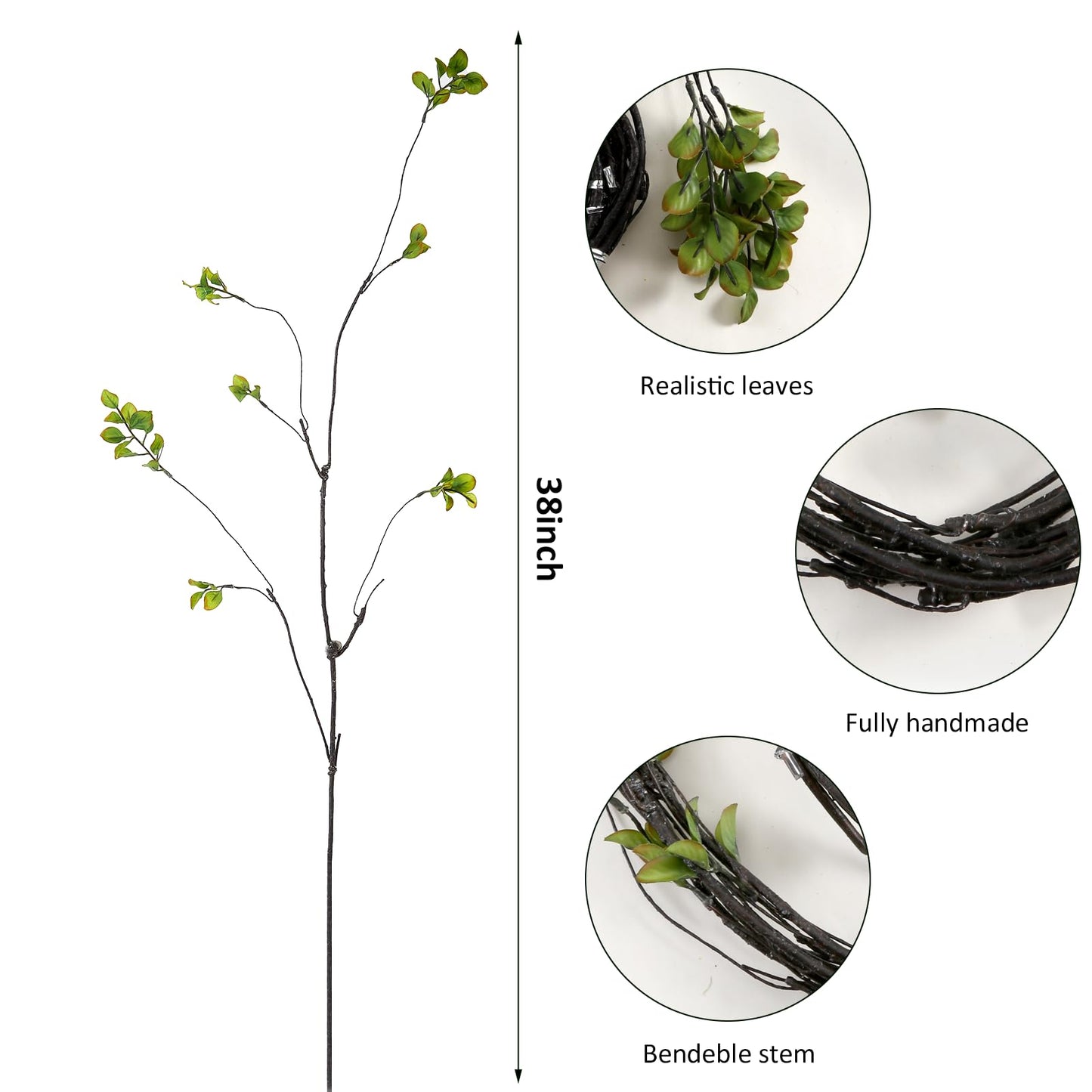 OBDXZHC 38'' 4Pcs Artificial Ficus Branches Fake Greenery Stems Faux Ficus Twig Plants Green Fake Leaf Spray Green for Home Office Wedding Vase Filler Banquet Home Decoration (Green)