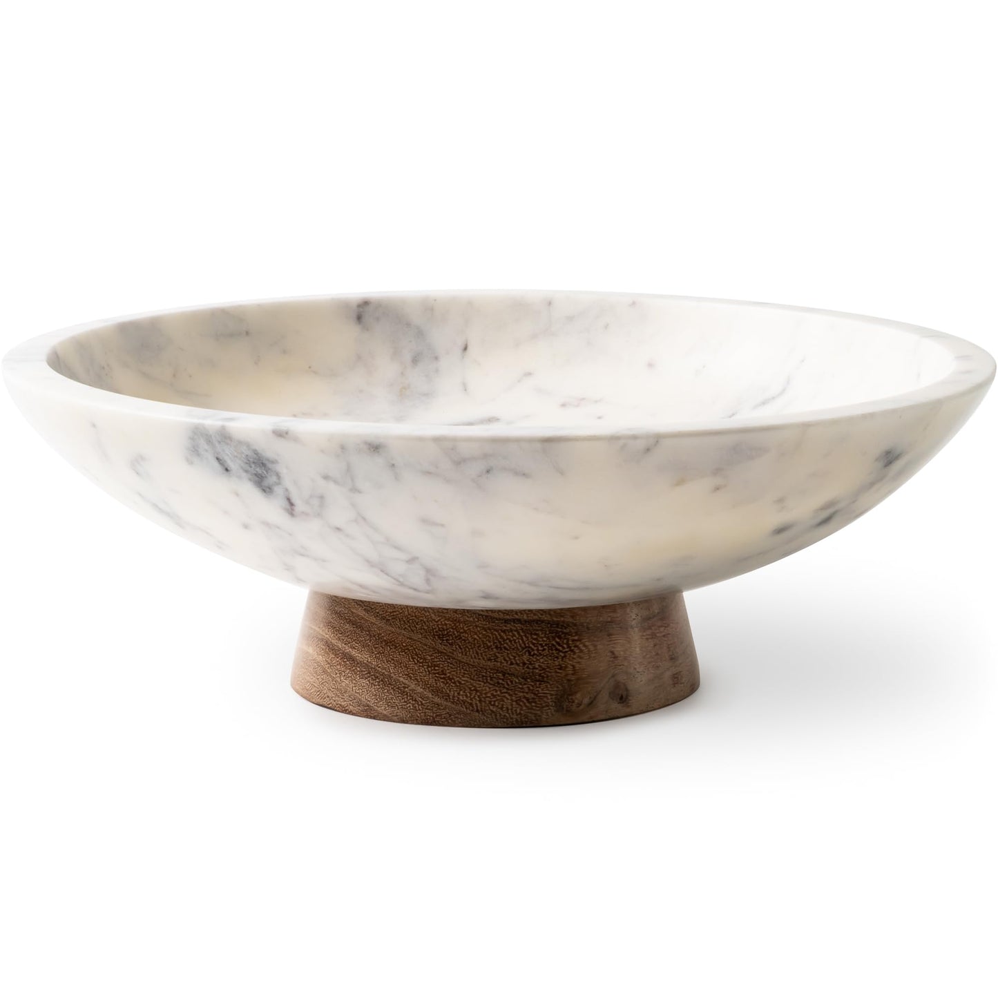 Cork & Mill Marble Decorative Bowl for Home Decor - Handcrafted Natural Stone with Acacia Wood Pedestal - Versatile 11" Catch All for Entryway, Kitchen Fruit Bowl, Potpourri, Dining Table Centerpiece