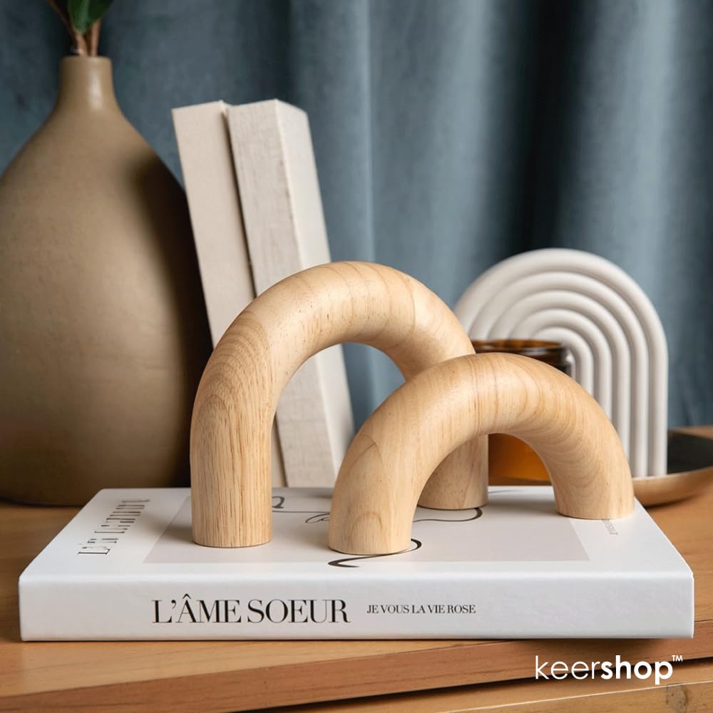 Home Decor Accents: Neutral Boho Living Room Decor - Natural 2pc Arches (Japandi Modern)