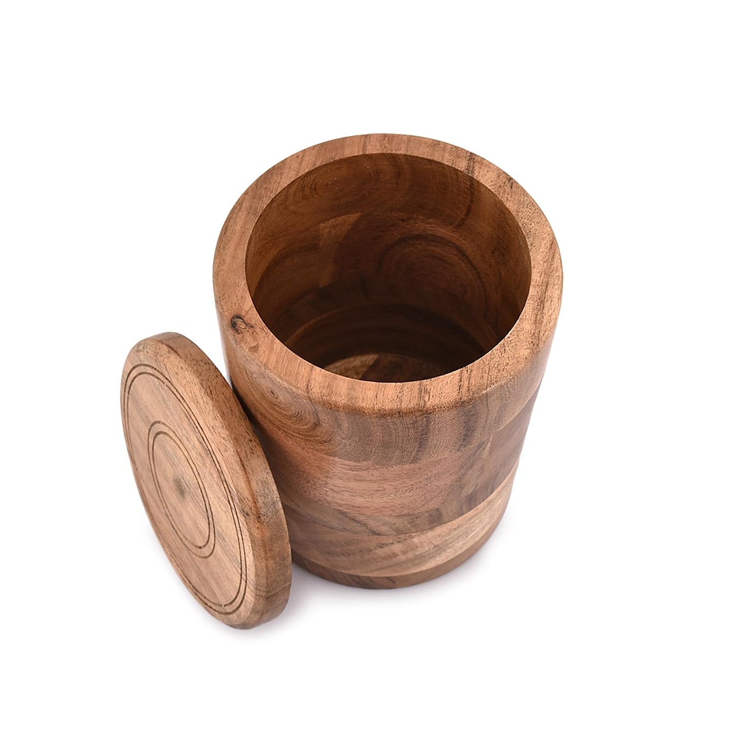 NIRMAN Acacia Wood round wooden storage jar with Lid for Keeping Cookies, Coffee, Flour, Sugar, Rice & Other Dry Foods (4.5" x 4.5" x 6")