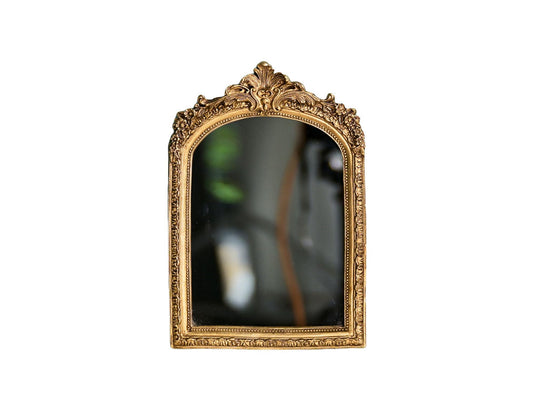 TenFuju 10” x 7” Small Gold Vintage Wall Mirror, Antique Gold Resin Baroque Mirror, Decorative Hanging & Tabletop Mirror
