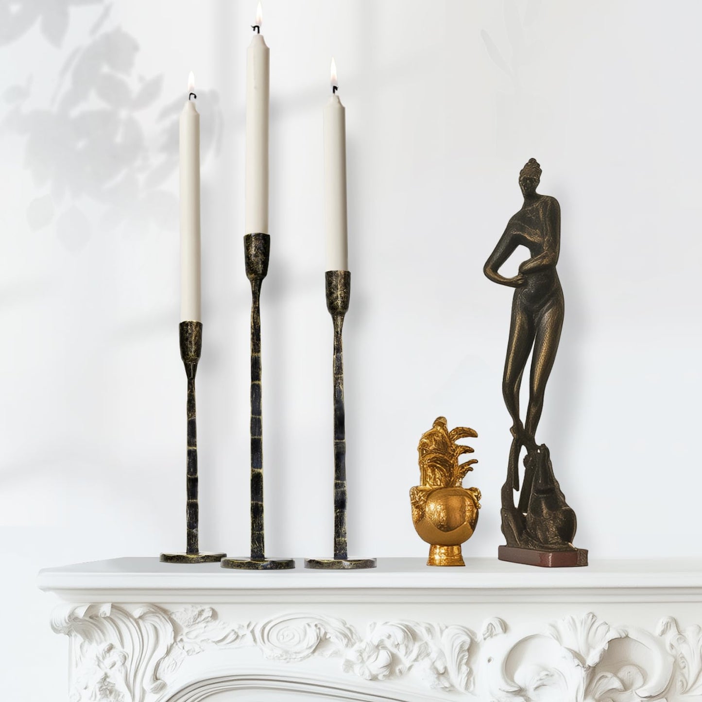 BEGINS Hand-Forged Bronze Taper Candle Holders, Set of 3 Decorative Metal Candlestick Holders for Weddings, Dining Table, Church, Home Decor