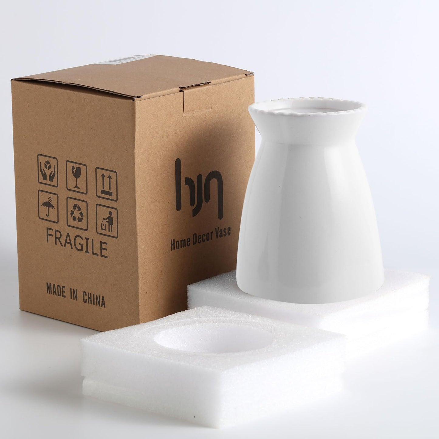 hjn White Flower Vase- Ceramic Vase for Decor, White vase for Flowers, Modern Vases for Living Room/Home Decor Accents/Entryway/Mantel/Bookshel