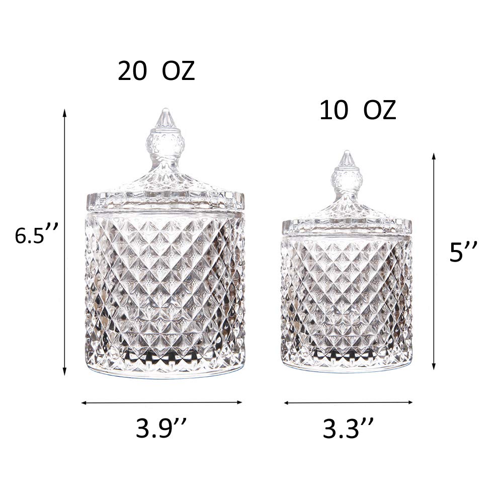 Maypink Crystal Diamond Faceted Jar with Lid,Suitable as A Candy Dish,Cookie Tin,Biscuit Barrel,Decorative Candy Jar Sugar Bowl (Crystal, Set of 2)