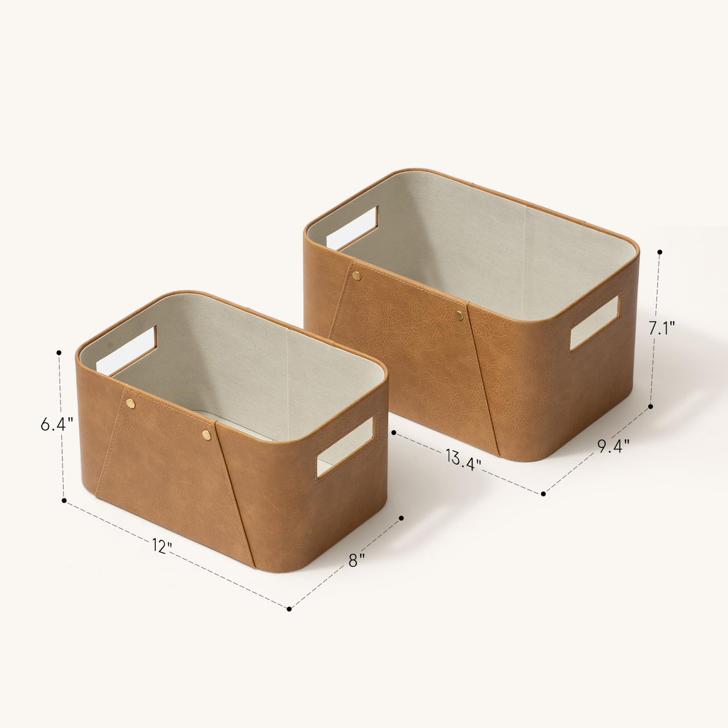 La Jolie Maison Storage Baskets for Organizing, 2 Pack, Storage Cube Boxes Luxury Brown Vegan Leather for Closet Shelf Cabinet Bookcase Camel