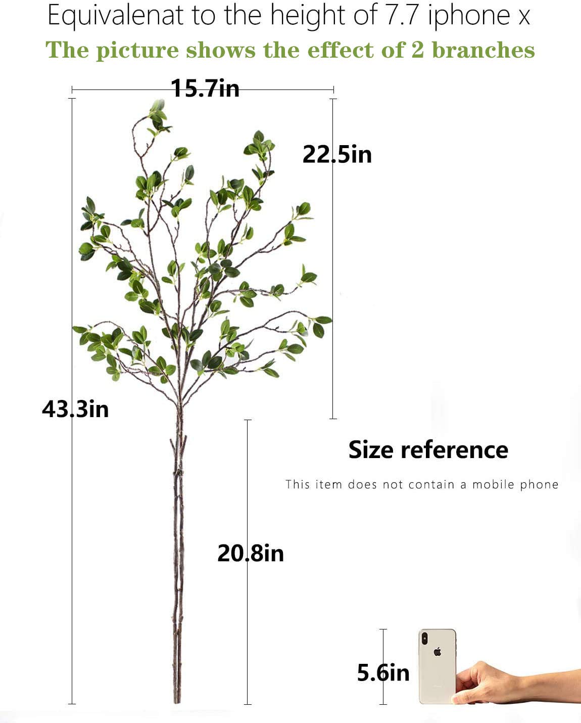 Artificial Plant 43.3 Inch Green Branches Leaf Shop Garden Office Home Decoration (2 pcs)